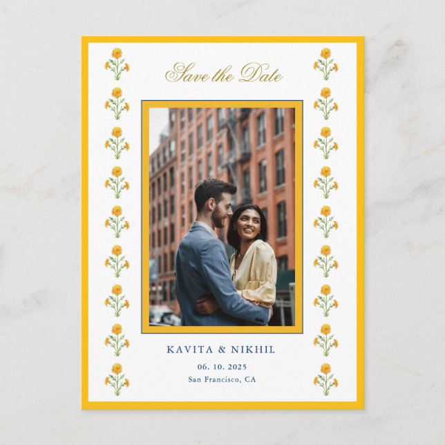 Carte Postale Faire-part Aquarelle marigold Photo Enregistrer la date (Devant)