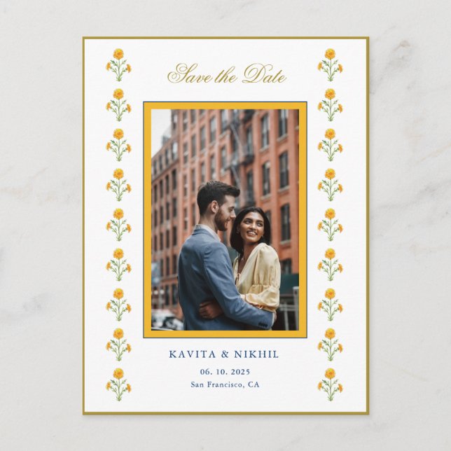 Carte Postale Faire-part Aquarelle marigold Photo Enregistrer la date (Devant)