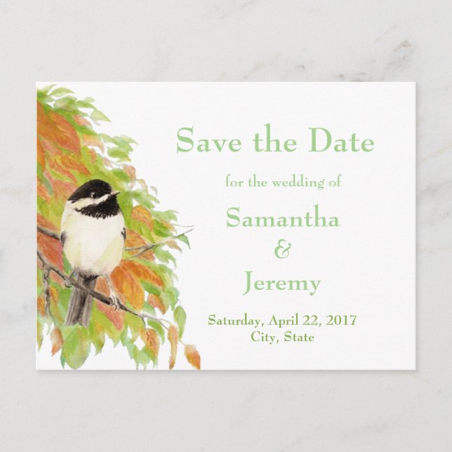 Carte Postale Faire-part Aquarelle Mésange Automne Save the Date (Devant)