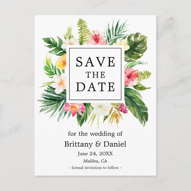 Carte Postale Faire-part Aquarelle Moderne Flore Tropicale Enregistrer La D (Devant)