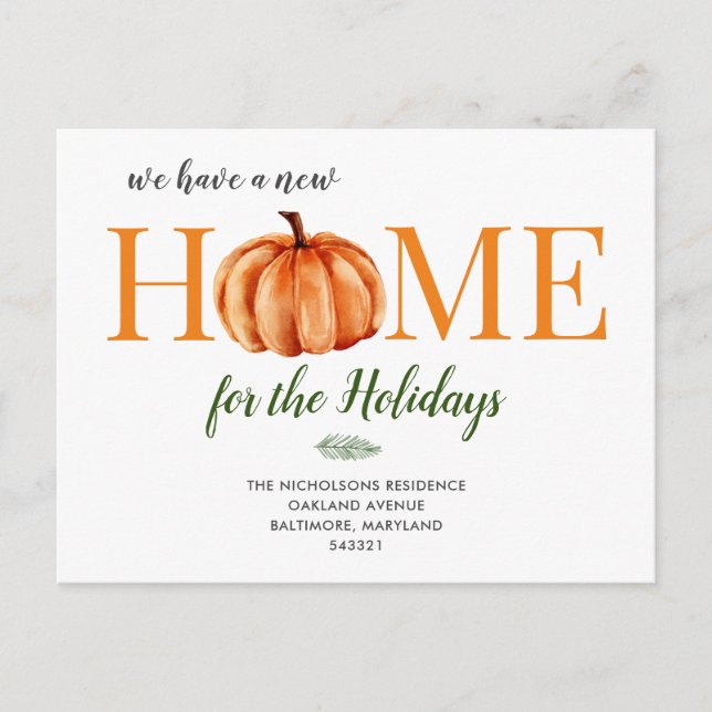 Carte Postale Faire-part Aquarelle Orange Citrouille Nouveau Accueil Nous A (Devant)