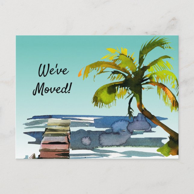 Carte Postale Faire-part Aquarelle Palm Tree Aqua Sky Déménagé en Floride (Devant)