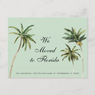 Carte Postale Faire-part Aquarelle Palm Trees Tropical Déménagé en Floride
