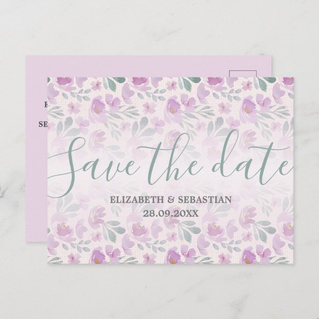 Carte Postale Faire-part Aquarelle Paonée Ombré  (Devant / Derrière)