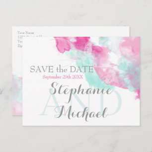 Carte Postale Faire-part Aquarelle Papillon de canneberge Mint SavetheDate