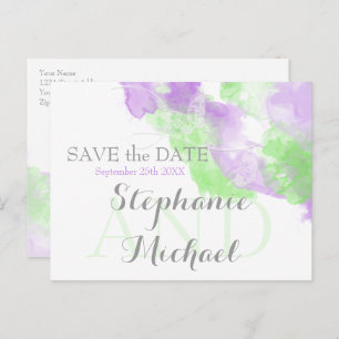 Carte Postale Faire-part Aquarelle Papillon Matcha Lilac SavetheDate