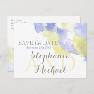 Carte Postale Faire-part Aquarelle Papillon Périwinkle Lemon SavetheDate