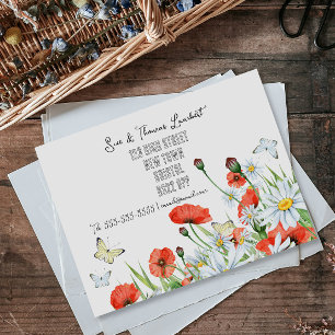 Carte Postale Faire-part aquarelle pavot marguerite changement d'adresse dé