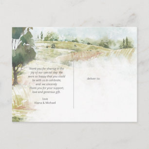 Carte Postale Faire-part Aquarelle Paysage Merci Sage Green ID786