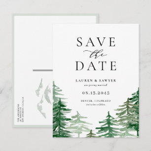 Carte Postale Faire-part Aquarelle romantique Forêt de bois Enregistrer la