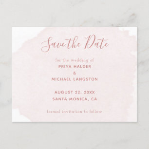Carte Postale Faire-part Aquarelle rose Dusty Splash Enregistrer La Date
