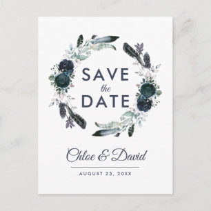 Carte Postale Faire-part Aquarelle Rustique Navy Peony Enregistrer la date