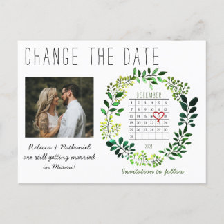Carte Postale Faire-part Aquarelle simple Changer la date Calendrier Coeur
