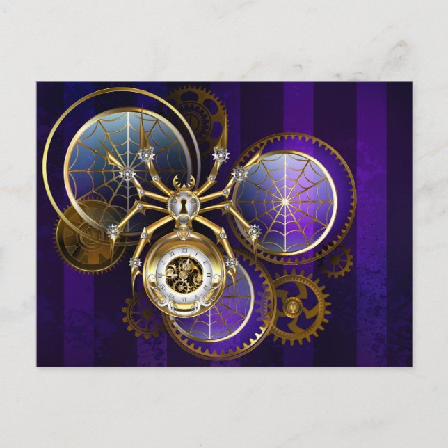Carte Postale Faire-part Araignée Steampunk sur fond violet (Devant)