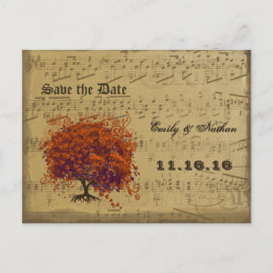 Carte Postale Faire-part Arbre à feuilles en forme de cœur de corail foncé,