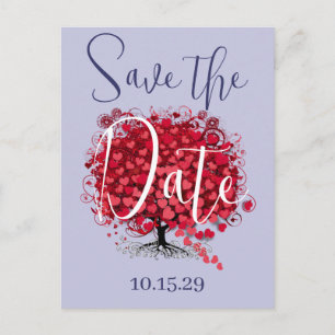 Carte Postale Faire-part Arbre Cardiaque Rouge Feuillé Enregistrer La Date