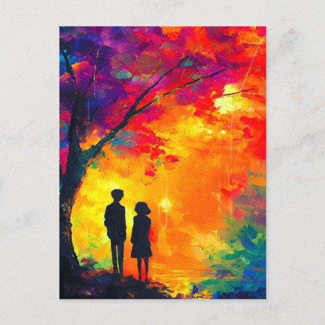 Carte Postale Faire-part Arbre coloré d'amour (Devant)