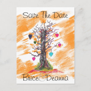 Carte Postale Faire-part Arbre d'amour Orange Enregistrer la date