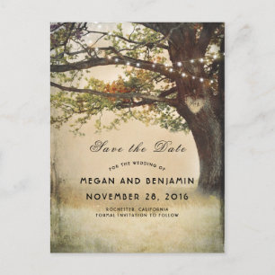Carte Postale Faire-part Arbre d'automne rustique et lumières scintillantes