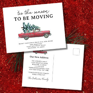 Carte Postale Faire-part Arbre de Noël à Voiture Rouge Rétro Nouvelle Maiso