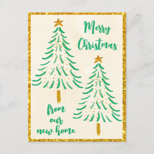 Carte Postale Faire-part Arbre de Noël Fêtes de fin d'année Paillettes doré