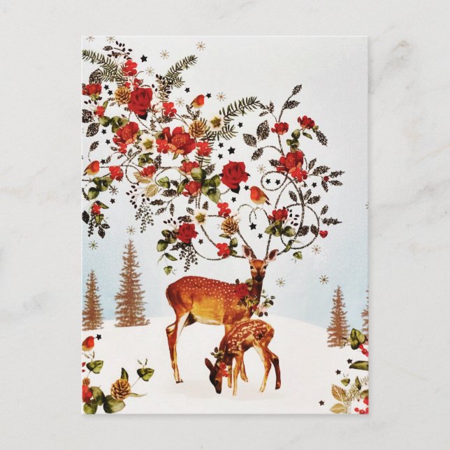 Carte Postale Faire-part Arbre de Noël Inséparable hiver Aquarelle (Devant)