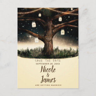 Carte Postale Faire-part Arbre de Nuit Rustique avec Lumières et Pots Enreg