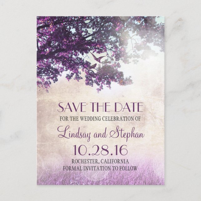 Carte Postale Faire-part arbre et inséparables rustique vintage enregistrer (Devant)