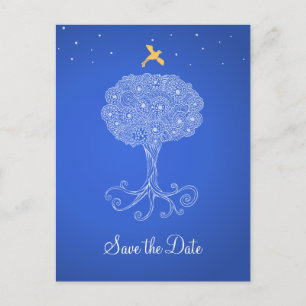 Carte Postale Faire-part Arbre orné de vie bleu Enregistrer la date