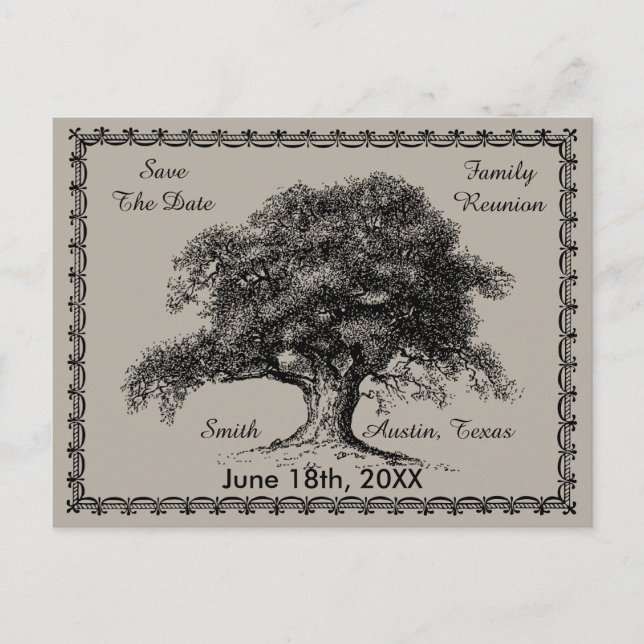Carte Postale Faire-part Arbre vintage extérieur Réunion familiale rustique (Devant)