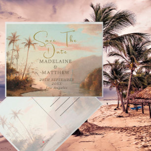 Carte Postale Faire-part Arbres de palmiers tropicaux vintage mariage enreg