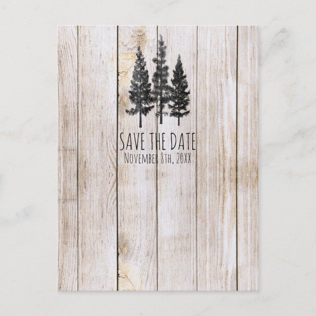 Carte Postale Faire-part Arbres de pin rustiques en bois campagne Save the  (Devant)
