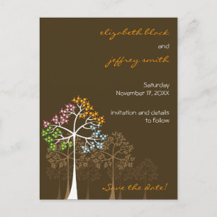 Carte Postale Faire-part Arbres des quatre saisons Bois Save The Date de ma