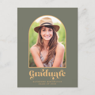 Carte Postale Faire-part Arc d'or moderne Sage Green Partie de graduation p