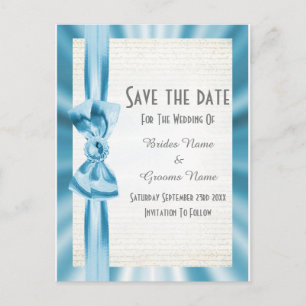 Carte Postale Faire-part Arc en ruban en satin bleu pastel clair clair sauv
