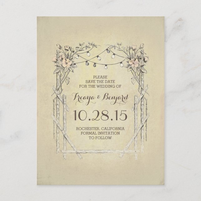 Carte Postale Faire-part Arche florale vintage rustique save the date (Devant)
