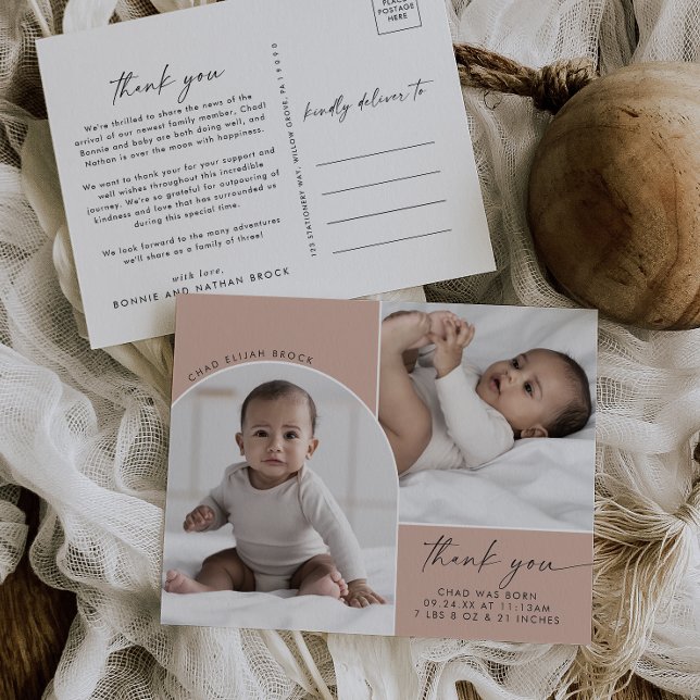 Carte Postale Faire-part Arche moderne Boho | Saumon 2 Photo Merci naissanc (Créateur téléchargé)