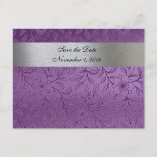 Carte Postale Faire-part Argent et mauve en métal Enregistrer la date