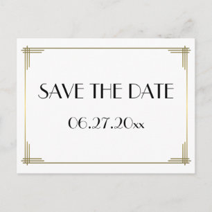 Carte Postale Faire-part Art Déco Blanc Grand Gatsby Enregistrer La Date Ca