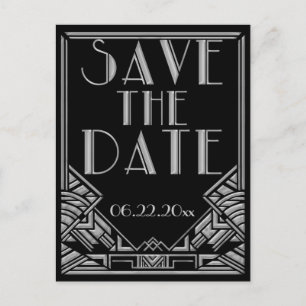 Carte Postale Faire-part Art Déco Gatsby Style Mariage Enregistrer la date
