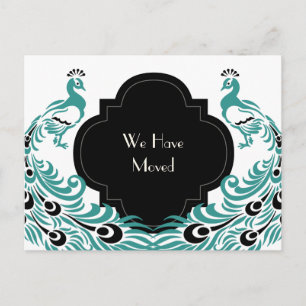 Carte Postale Faire-part Art Déco Peacock noir et bleu Changement d'adresse