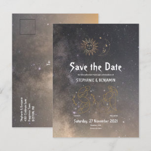 Carte Postale Faire-part Astrologie Céleste Gémeaux Verseau Signe du Zodiaq