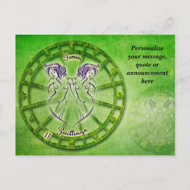Carte Postale Faire-part Astrologie Gemini Horoscope Personnaliser le messa (Devant)