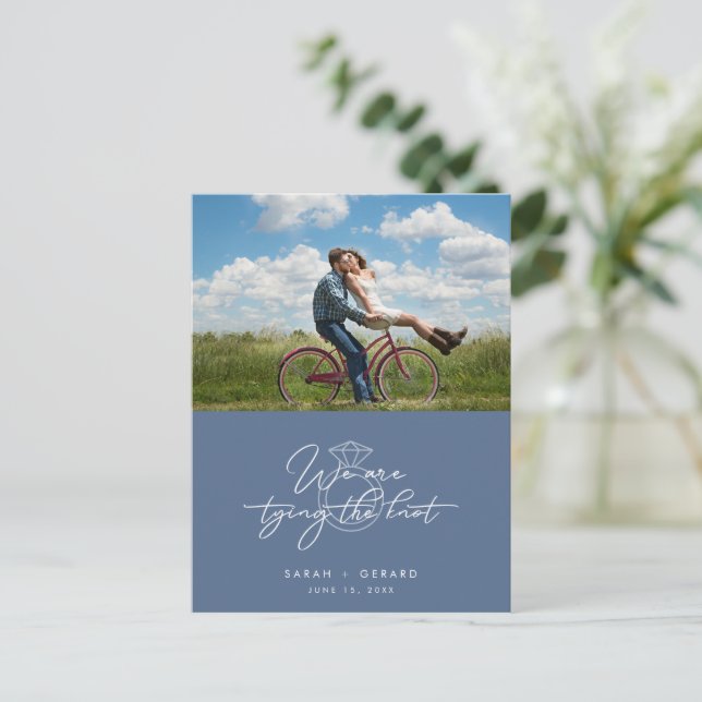 Carte Postale Faire-part Attacher le noeud Photo Budget mariage Sauvegarder (Debout devant)