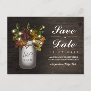 Carte Postale Faire-part Automne Feuilles Mason Jar Rustique Enregistrer Le