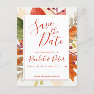 Carte Postale Faire-part Automne laisse Mariage de automne Enregistrer la c