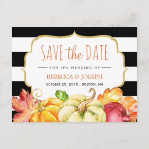 Carte Postale Faire-part Automne Sauvez la date - Automne Citrouille Feuill