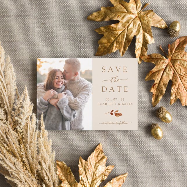 Carte Postale Faire-part Automne Terracotta Feuille Photo Enregistrer La Da (Fall Terracotta Leaves Photo Save The Date Announcement Postcard by Painted Paperie
)