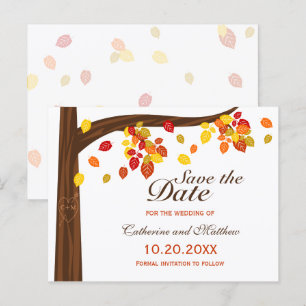 Carte Postale Faire-part Automne Tombant Feuille Mariage Enregistrer La Dat