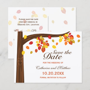 Carte Postale Faire-part Automne Tombant Feuille Mariage Enregistrer La Dat